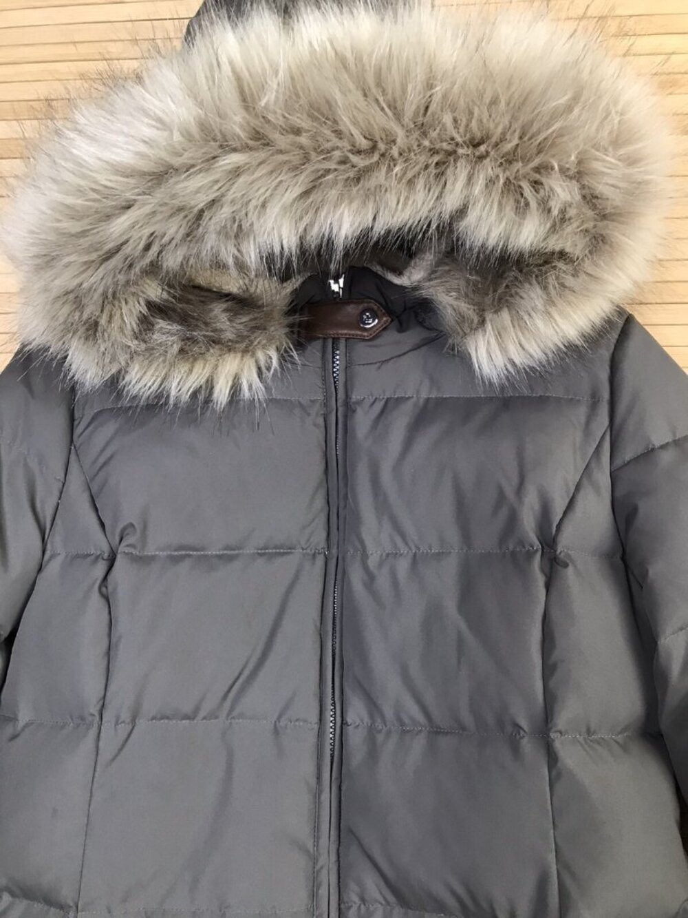 Lauren Ralph Lauren Olive green Faux Fur Trim Quilted Down Coat Long Jacket Sz M - Picture 10 of 11